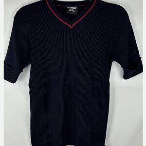 Vtg Y2K Polo Jeans Ralph Lauren Navy Blue Ribbed Short Sleeve Sweater Womens L